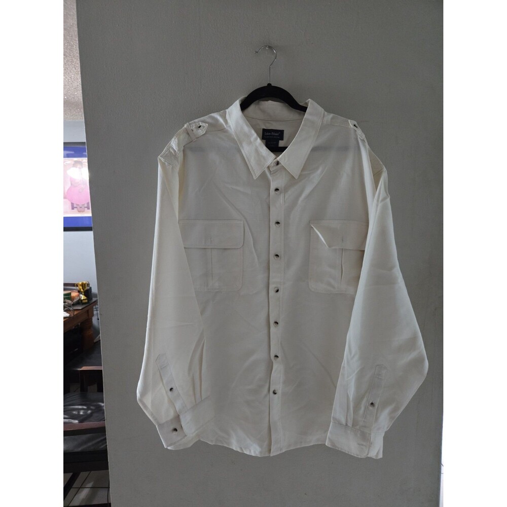 John Blair Sport Shirt Shoulder Strap Pockets Beige 4XL  Long Sleeve EUC READ
